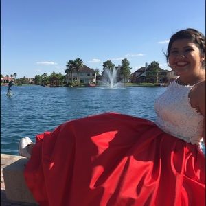 White and Red two piece prom dress
